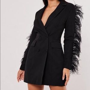 Misguided black feather blazer dress